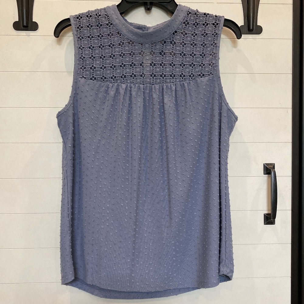 Daniel Rainn Fiona Lace Detail Sleeveless Top Blue Medium